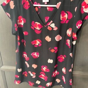 Cabi Women's Black and Pink Floral Top